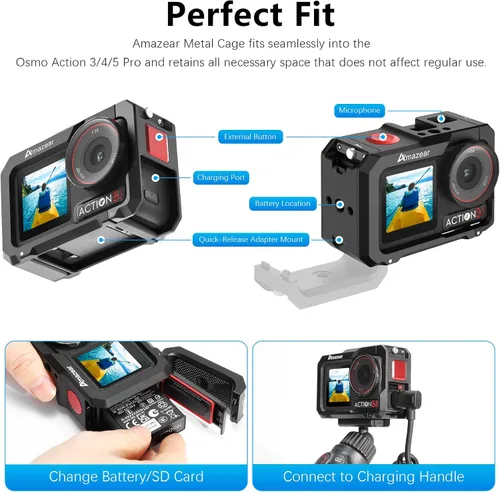 Miniatura 2 de AMAZEAR Jaula de metal para DJI Osmo Action 5 Pro, DJI Action3/4/5 Pro Premium Accessories Funda protectora multifunción carcasa de aluminio