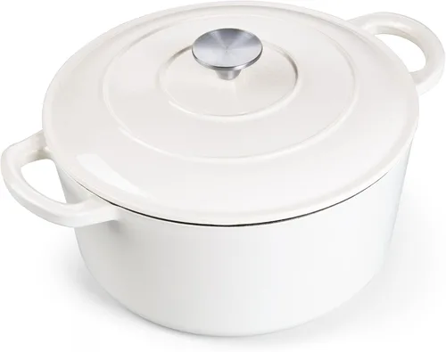 Miniatura 11 de E-far - Horno holandés de 6 cuartos de galón, esmaltado de hierro fundido con tapa, olla de cocina redonda antiadherente para Naranja