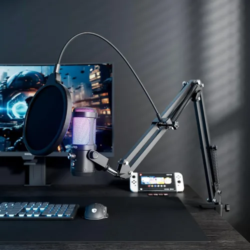 Miniatura 8 de JARO Micrófono USB para podcast con brazo de brazo, micrófono de condensador de estudio con monitoreo en tiempo real, silencio, control de volumen
