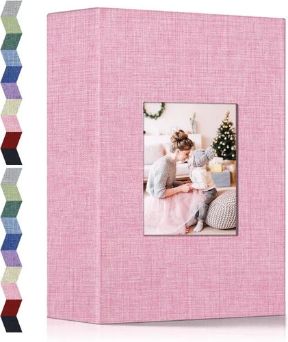 Miniatura 13 de Álbum de fotos popotop 4x6 - 100 fotos, libros de fotos con 100 bolsillos verticales, álbumes con cubierta de lino para fotos familiares, de boda