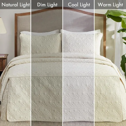 Miniatura 7 de Cubrecama ajustable Madison Park Quebec de diseño clásico tradicional para todas las estaciones, ligera, juego de ropa de cama, fundas a juego, Crema