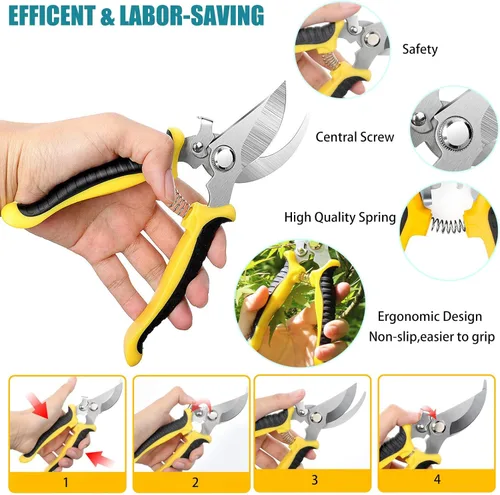Miniatura 2 de Tijeras de podar, paquete de 3 tijeras de jardín, podadoras de mano, tijeras de jardín de acero inoxidable, podadoras para jardinería, tijeras