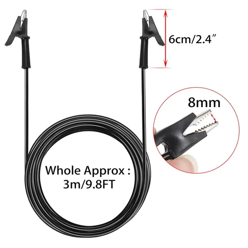 Miniatura 3 de Sumnacon Clips de cocodrilo de doble extremo, cable de alambre de prueba de 15A con clips aislantes, 2 piezas de 9.8 pies/3M de cable flexible