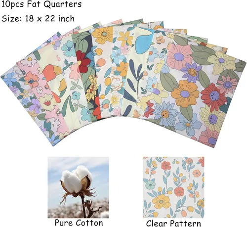 Miniatura 2 de 10 paquetes de tela de cuartos gruesos, tela de algodón precortada de costura acolchada, 18 x 22 pulgadas, estampado floral Tulipán