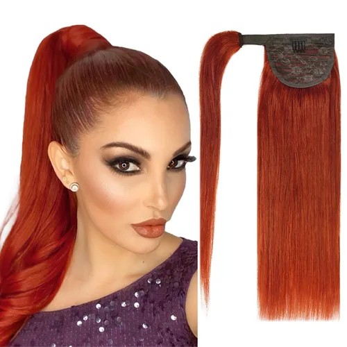Miniatura 14 de Extensión de cola de caballo de cabello humano #4 marrón chocolate 100% Remy, extensión de cola de caballo recta envolvente alrededor de colas