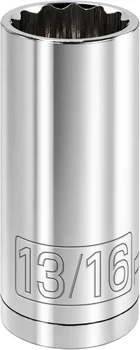 Miniatura 25 de Powerbuilt 3/8 de pulgada x 1/2 pulgada SAE Deep Socket, 12 puntos, cromo-vanadio, marca de tamaño - 940046