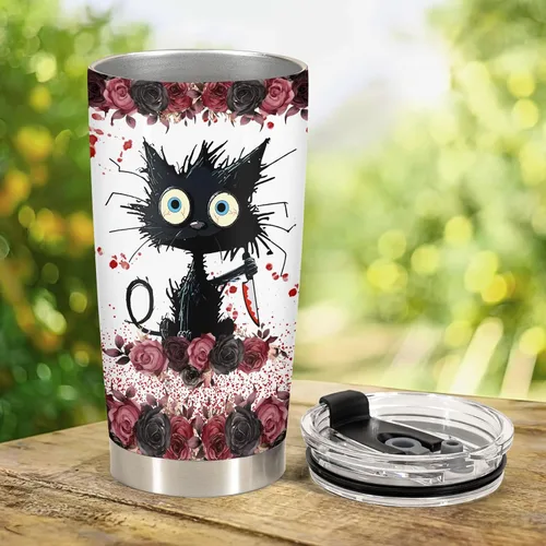 Miniatura 7 de 34HD Crazy Cat - Vaso con tapa, acero inoxidable de 20 onzas con aislamiento al vacío, regalo divertido para amantes de los gatos, mujeres
