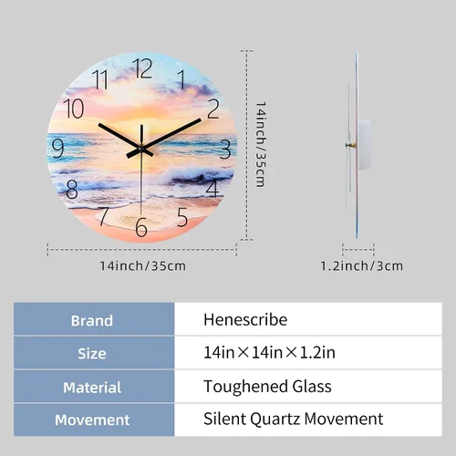 Miniatura 2 de Relojes de pared de vidrio de 14 pulgadas para decoración de sala de estar, relojes de pared decorativos que funcionan con pilas, relojes de cocina