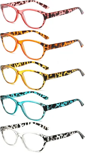 Miniatura 6 de SIGVAN Gafas de Lectura de Ojo de Gato para Damas 5 Pares con Bloqueo de Luz Azul Bisagra de Resorte Estampado de Patrón de Moda Lectores