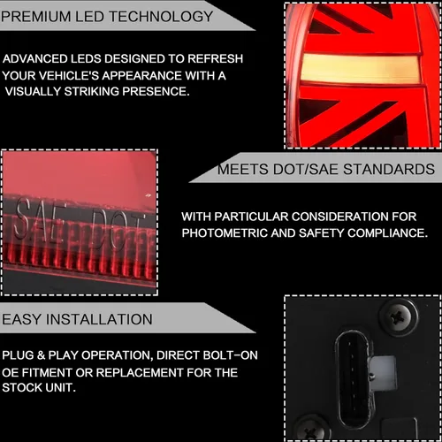 Miniatura 3 de VLAND Conjunto de luces traseras para BMW Mini Cooper F55 F56 F57 2014-2022, lámpara trasera Union Jack con DRL, luz trasera con señal de giro