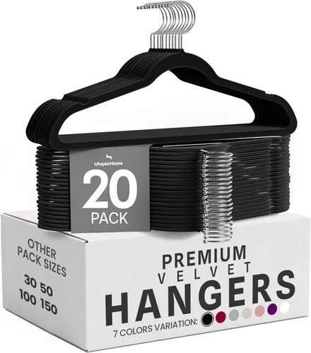 Utopia Home Velvet Hanger - Paquete de 20 perchas delgadas antideslizantes de lujo para pantalones y abrigos, perchas fuertes que ahorran espacio
