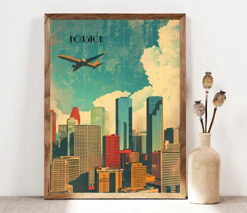 Miniatura 6 de Turnip Designs 8X10 sin marco Houston Texas Retro City Urbano Paisaje Arte Impresión Póster Ilustración Decoración del Hogar RC014