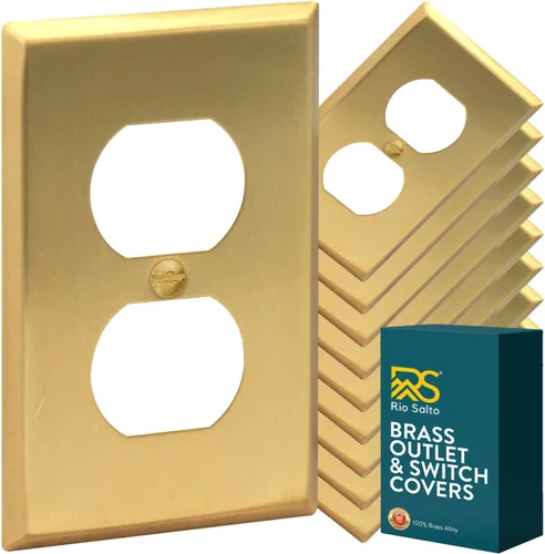 Rio Salto BRASS - Cubierta de pared de metal dúplex dorada, cubierta de interruptor de luz, placa de pared para receptáculo dúplex individual, 1