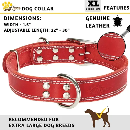 Miniatura 4 de ADITYNA Collar de cuero resistente para perros extra grandes, collar de cuero rojo suave y fuerte para razas XL