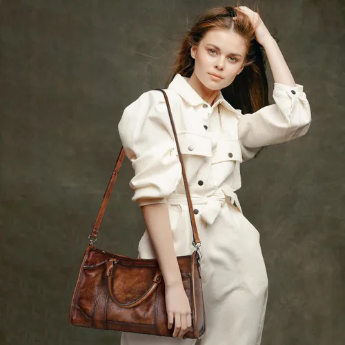 Miniatura 8 de Iswee Bolsos satchel para mujeres, bolso de hombro de cuero genuino, carteras de cuero Hobo, bolsos cruzados, cartera vintage, bolso tote