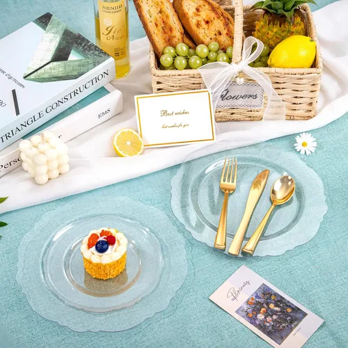 Miniatura 7 de WDF 60 platos desechables de plástico transparente para postre, 7.5 pulgadas, pequeños, desechables, para pasteles, aperitivos, postres para bodas