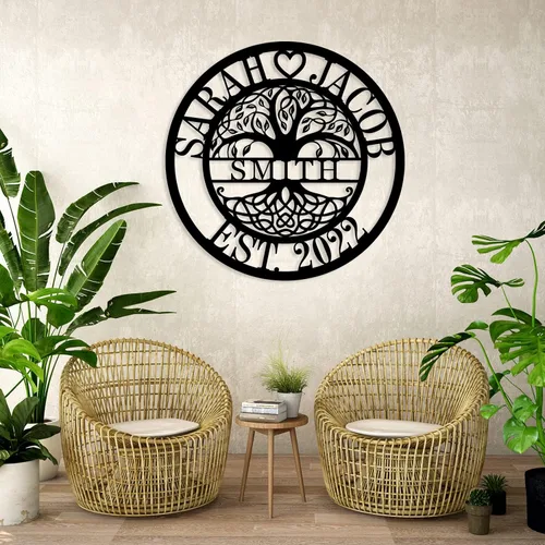 Miniatura 7 de Letrero de nombre de familia personalizado con monograma, decoración de pared, letreros personalizados de apellido, arte de pared de metal, letrero