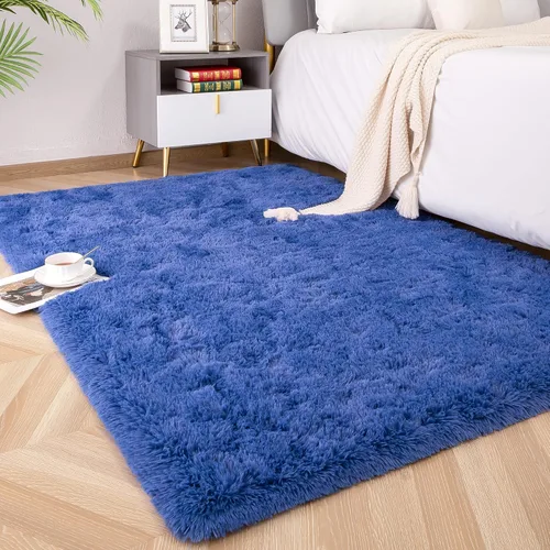 Miniatura 52 de Foxmas - Alfombra para centro de habitación, esponjosa y ultrasuave, para dormitorio, habitación de los niños, habitación del bebé, afelpada, Azul