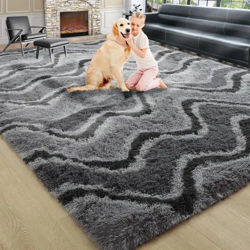 Miniatura 9 de Noahas - Alfombras mullidas de 4 x 6 pies para dormitorio y sala de estar, alfombra gruesa y peluda de color gris, alfombra de suelo antideslizante