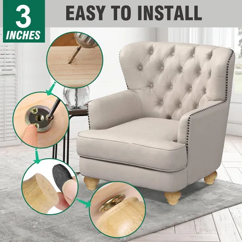 Miniatura 6 de FoDau770 Patas de madera de goma para muebles de 2.4 pulgadas, patas de sofá modernas de mediados de siglo, patas de sofá resistentes, patas de Negro