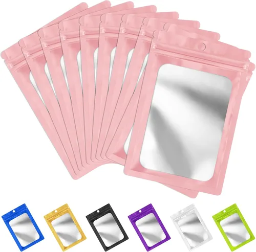 Miniatura 17 de FUNFERY - Paquete de 100 bolsas resellables de Mylar con ventana transparente esmerilada, bolsa con cremallera a prueba de olores