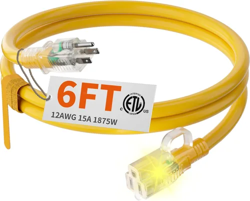 Miniatura 20 de HUANCHAIN Cable de extensión para interiores y exteriores, 50 pies, impermeable, calibre 16/3, flexible, resistente, cable de extensión para Amarillo