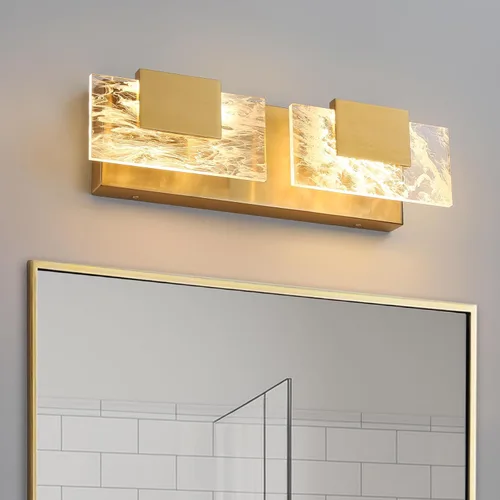 Miniatura 6 de Luz LED para Tocador de Baño: Accesorios de Iluminación Modernos de Acrílico en Dorado Cepillado de 16 pulgadas - 2 Luces Contemporáneas de Acabado