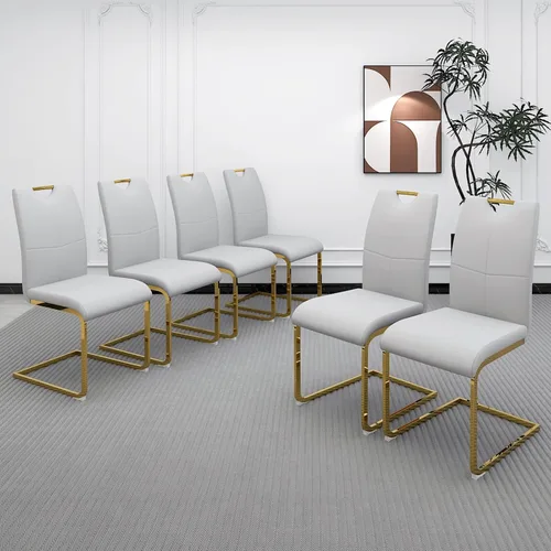 Miniatura 20 de Juego de 2 sillas de comedor, modernas sillas de comedor de piel sintética con respaldo alto, patas de metal, sillas tapizadas modernas para cocina
