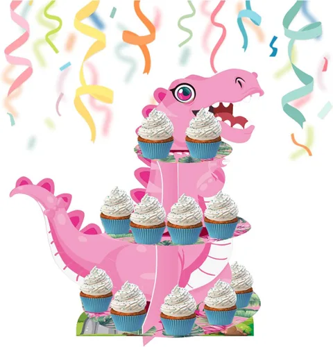 Miniatura 10 de Soporte de 3 niveles para cupcakes de dinosaurio, decoración de fiesta, soporte para cupcakes de dinosaurio de Anberky con forma de dinosaurio