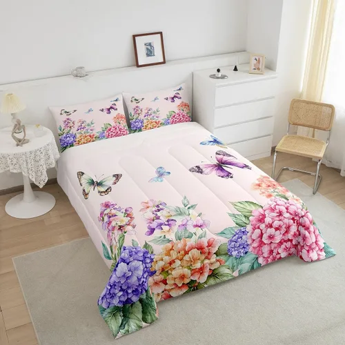 Miniatura 4 de Juego de edredón de mariposa morada tamaño individual para niñas y niños, ropa de cama rosa degradado, relleno de edredón de mariposa de ensueño