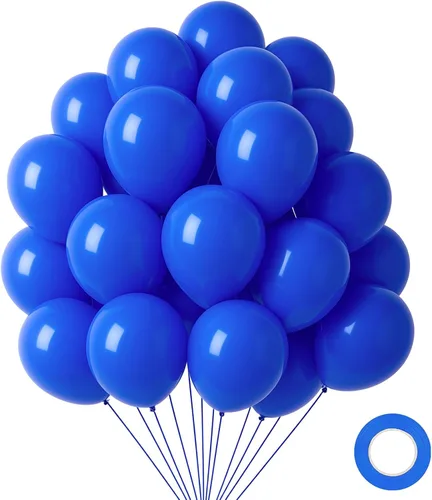 Miniatura 31 de LovesTown 110 globos de látex de 12 pulgadas con cinta para decoración de cumpleaños, baby shower, boda, fiesta, color azul (paquete de 2)