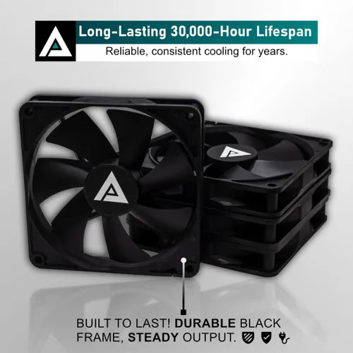 Miniatura 7 de Apevia Paquete de 3 ventiladores de carcasa de PC silenciosos de 4.724 in – AF312S-BK, alto flujo de aire 57.67 CFM, bajo ruido 24.7 dBA, Molex de 4