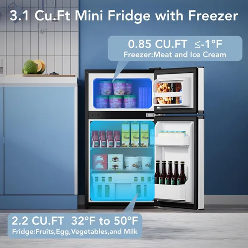 Miniatura 2 de Electactic - Mini refrigerador de 3.1 pies cúbicos con congelador, refrigerador compacto de 2 puertas, refrigerador pequeño con termostato ajustable