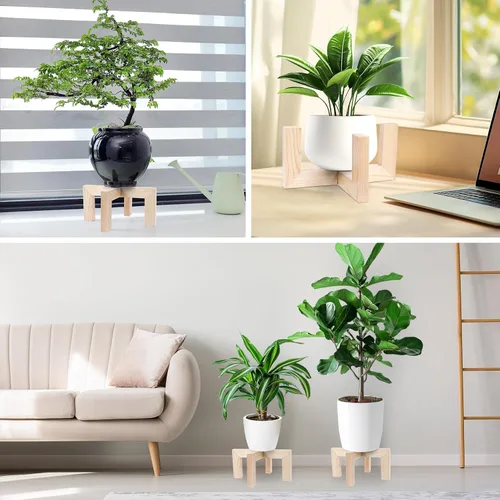 Miniatura 6 de Vigordream Soporte para plantas, soporte de madera para interiores y exteriores, soporte para macetas individuales, soportes resistentes