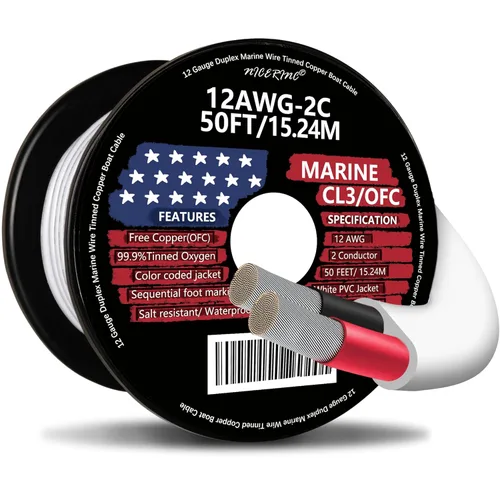 Miniatura 12 de Cable marino dúplex de calibre 12, cable de cobre estañado para barco, 20 pies, 12 AWG, estándar de EE. UU., OFC, alambre de cobre libre de oxígeno