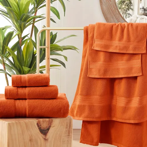Miniatura 5 de COZYART - Juego de 3 toallas de baño de algodón, color naranja quemado, grandes y gruesas, 19.17 oz/yd², incluye 1 toalla de baño, 1 toalla de mano