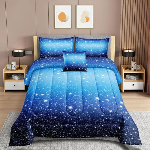 Miniatura 2 de ROWADALO DJT-GB5002-Juego de edredón de 5 piezas con brillo degradado azul con purpurina brillante, juego de ropa de cama de 5 piezas en una bolsa