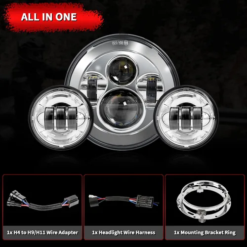 Miniatura 6 de Wisamic Faro LED para motocicleta de 7 pulgadas, lámparas de paso de 4.5 pulgadas, luces antiniebla y anillo de montaje, compatible con Harley