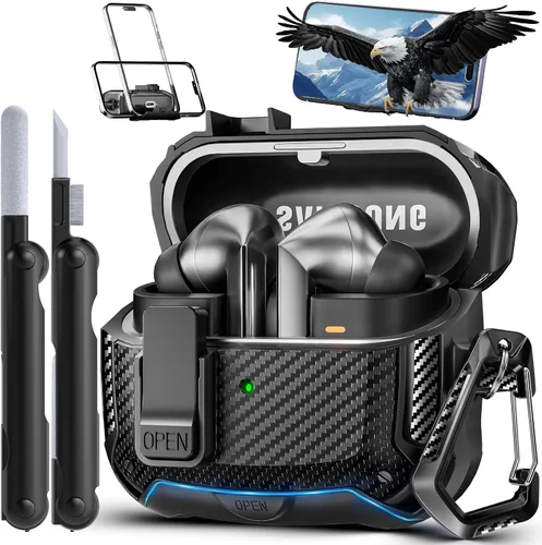 con soporte de teléfono para Samsung Galaxy Buds3 FE (2025) / Buds3 Pro (2024) / Funda Buds 3 (2024), con clip de bloqueo seguro y kit de limpieza,
