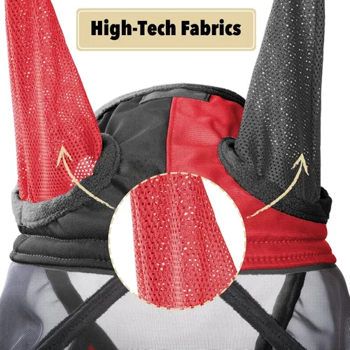 Miniatura 3 de Harrison Howard Pro Luminous Horse Fly Máscara de nariz larga con orejas protección UV para caballo, rojo escarlata, negro, mazorca mediana