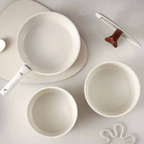 Miniatura 5 de CAROTE Juego de ollas y sartenes de cerámica antiadherentes, juegos de utensilios de cocina antiadherentes con tapa, juego de sartenes con asa