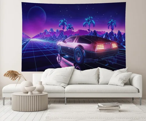 Miniatura 4 de Telón de fondo para automóvil Cyberpunk de 5 x 3 pies, estilo retro futurista, estilo punk, coche de carreras, automóvil de carreras punk, fondo