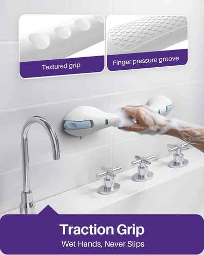 Miniatura 5 de KEKOY Barras de agarre de succión de 17.5 pulgadas para bañeras y duchas con indicador, paquete de 2 - Mango de ducha de seguridad resistente