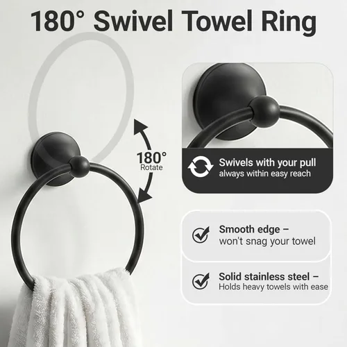 Miniatura 4 de Juego de toallas de baño de 24 pulgadas para montar en la pared, juego de 4 piezas de acero inoxidable duradero con toallero, anillo para toallas
