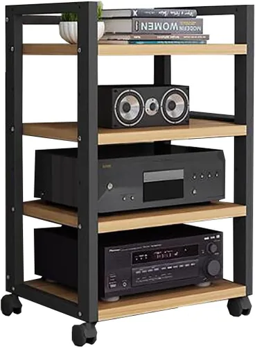 Miniatura 11 de Shelves Removable Audio Stand CD Rack Corner Rack Component Cabinet Stereo Rack Audio Tower with Height Adjustable Wooden Shelf for B-5-50x40x100cm