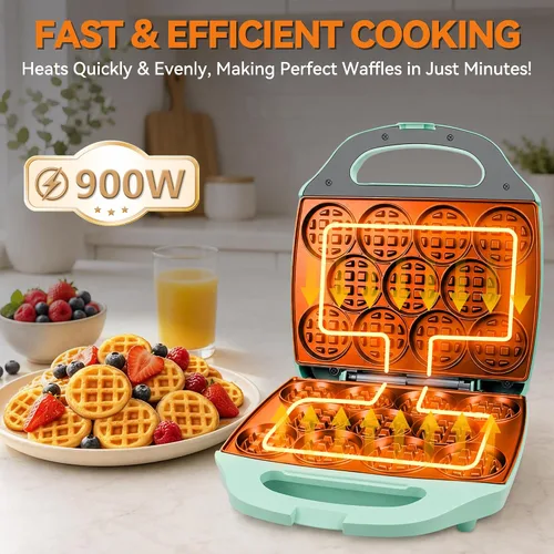 Miniatura 2 de Baker's Friend, Mini waflera de tamaño bocado para niños y adultos, pequeña máquina de waffle belga mini, 11 x 2.2" pequeña plancha de waffles