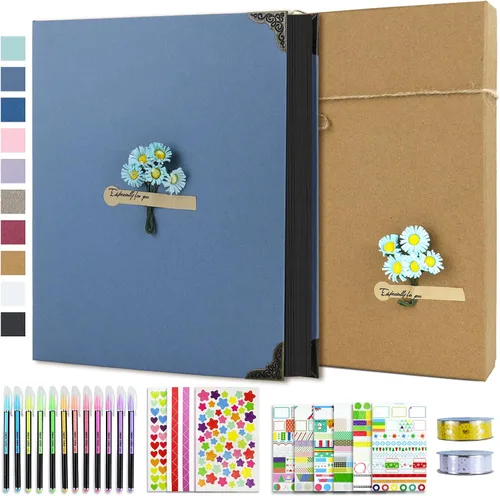 Miniatura 21 de Vienrose Kit de álbum de fotos de bricolaje con bolígrafos, cintas y calcomanías, 60 páginas, tapa dura de 8.5 x 11 pulgadas, 3 anillos, papel negro