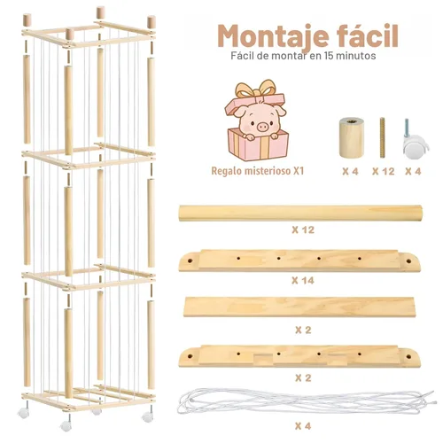 Miniatura 2 de Almacenamiento de animales de peluche, almacenamiento de zoológico de animales de peluche de madera con ruedas de freno, organizador de juguetes