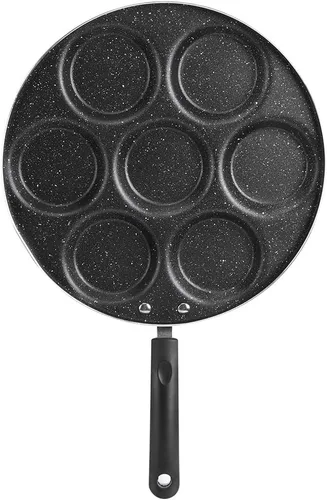 TOPINCN Sartén profesional de aluminio de 7 agujeros, color negro con mango de plástico fenólico, 18.5 x 11.8 pulgadas, para uso doméstico de cocina