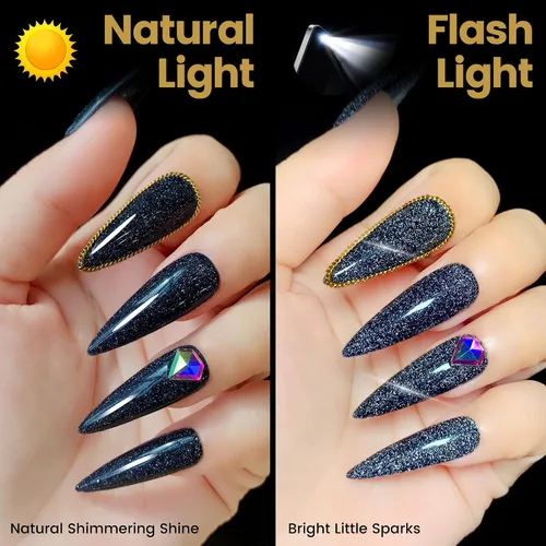 Miniatura 3 de YTD Likomey - Esmalte de uñas de gel con purpurina reflectante, 0.5 fl oz (15 ml), color negro con destellos de diamante, tono azul oscuro